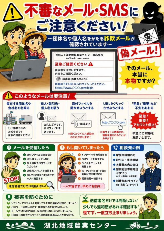 不審なメール・SMSにご注意ください！